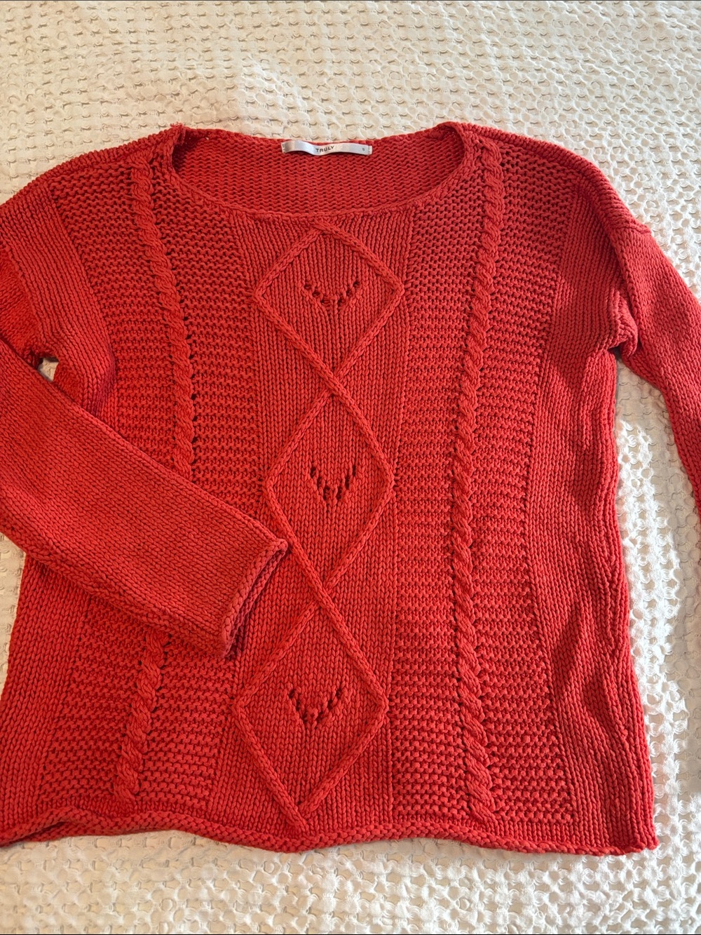TRULY Orange Cable-Knit Pullover Sweater S